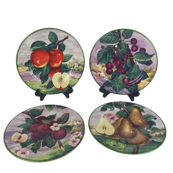 4 Villa d'Este Colorful Fruit Salad Luncheon Plates Hand Decorated Italy 8.5" - Picture 1 of 8